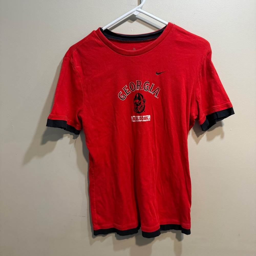 Nike Team Georgia Bulldogs T-Shirt Red Black Layered XL Short Sleeve‎ NCAA Fan